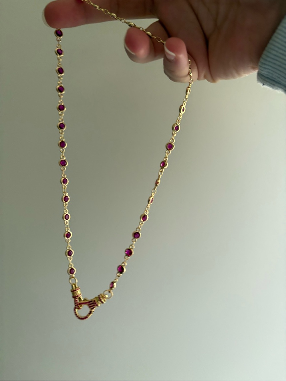 Gold-Tone Necklace with Pink Gem Accents - Picture 3 of 6
